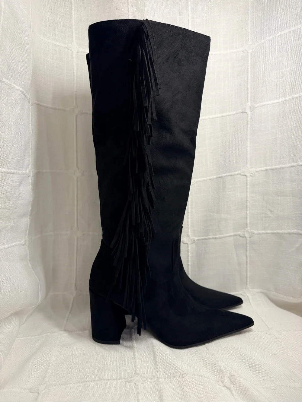 Madden Girl Shakke Black Fringe Western Knee High Boots 6.5 NIB